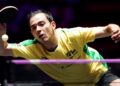 Hugo Calderano em ação no WTT Champions de Macao