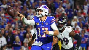 Josh Allen em jogo contra os Ravens na NFL