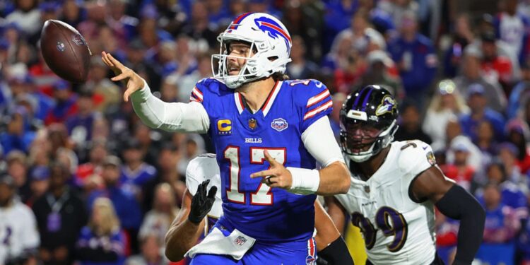 Josh Allen em jogo contra os Ravens na NFL