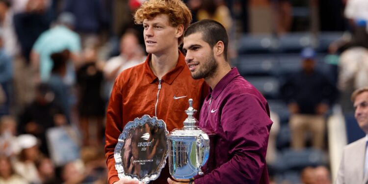 Sinner e Alcaraz em premiação do US Open