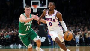 Lance da partida entre 76ers e Celtics