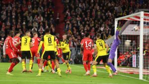 Lance em que Harry Kane abre o placar para o Bayern de Munique