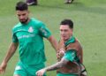 Flaco López e Aníbal Moreno em treino do Palmeiras