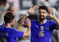 Flaco López comemorando gol da seleção argentina