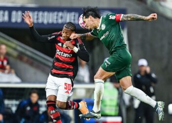 Gustavo Gómez durante jogo contra o Flamengo