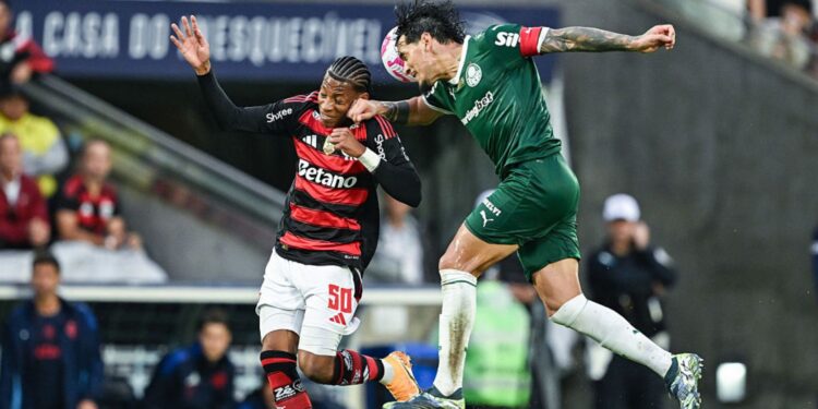 Gustavo Gómez durante jogo contra o Flamengo