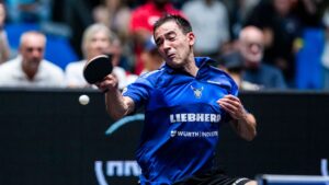 Hugo Calderano em torneio na Alemanha em junho