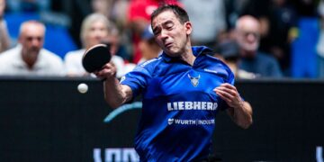 Hugo Calderano em torneio na Alemanha em junho