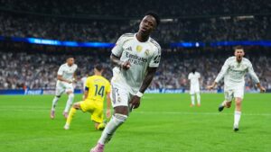 Vini Jr comemorando gol do Real Madrid contra o Villarreal