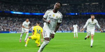 Vini Jr comemorando gol do Real Madrid contra o Villarreal