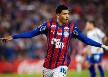 Erick Pulga em ação pelo Bahia - Erick Pulga, do Bahia, celebra gol em jogo da Libertadores contra o Nacional-URU  • Letícia Martins/EC Bahia