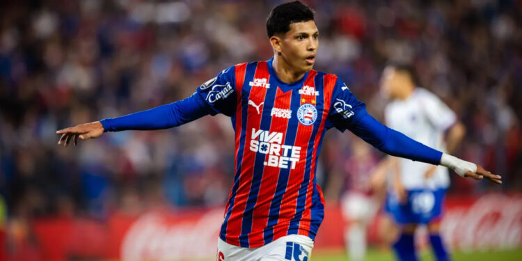 Erick Pulga em ação pelo Bahia - Erick Pulga, do Bahia, celebra gol em jogo da Libertadores contra o Nacional-URU  • Letícia Martins/EC Bahia