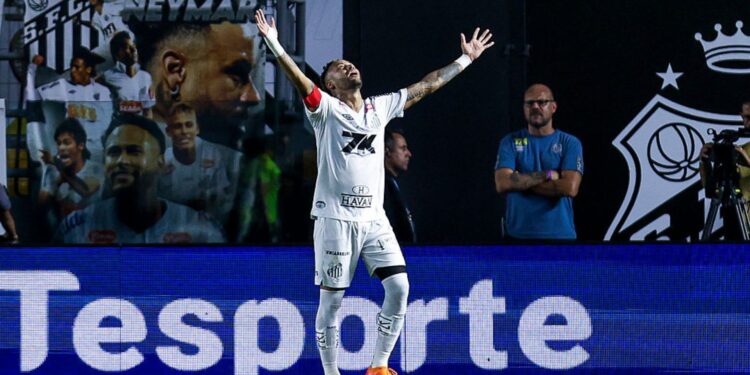 Neymar comemorando gol contra o Sport