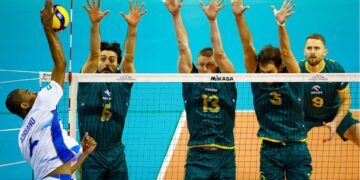 Lance do jogo entre Vôlei Renata e Warta