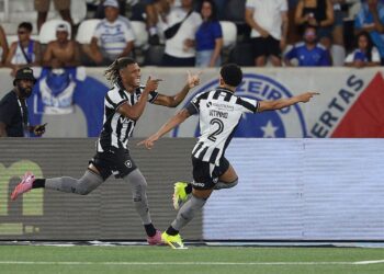 Danilo e Vitinho comemorando gol do Botafogo contra o Cruzeiro