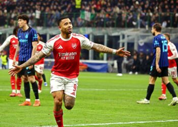 Gabriel Jesus comemorando gol pelo Arsenal