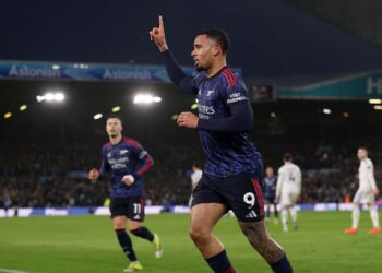 Gabriel Jesus comemorando gol pelo Arsenal