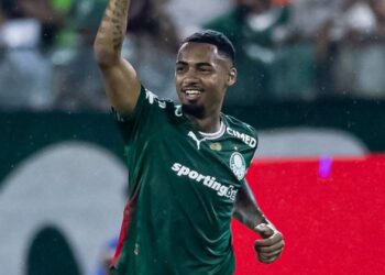 Allan comemorando gol pelo Palmeiras