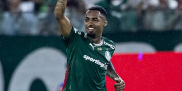 Allan comemorando gol pelo Palmeiras