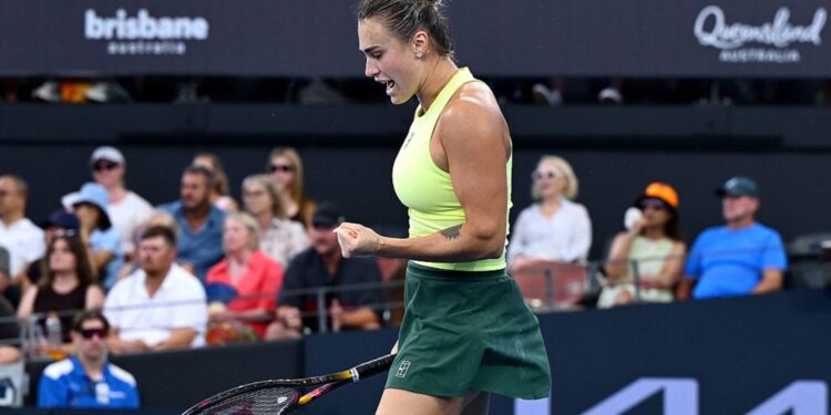 Sabalenka durante jogo contra Muchová