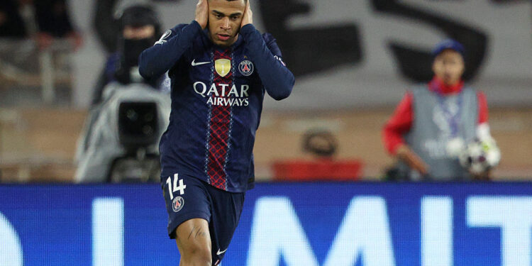 Désiré Doué marcou dois gols na vitória do PSG sobre o Monaco