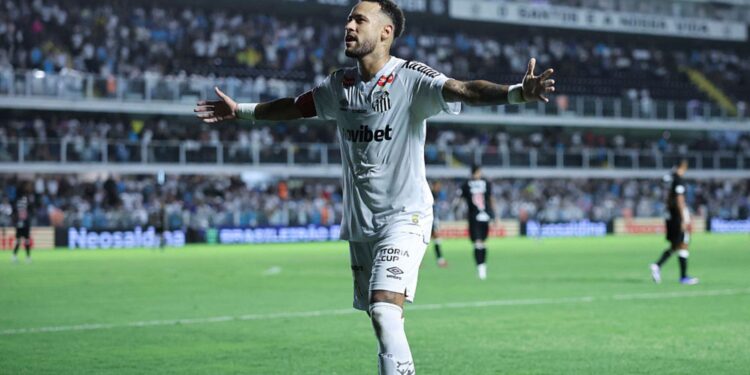 Neymar comemorando gol pelo Santos