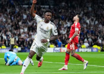 Vini Jr comemorando gol do Real Madrid