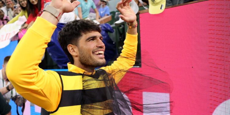 Alcaraz diverte o público ao vestir fantasia de abelha após vencer Cameron Norrie