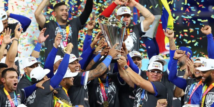 seleção venezuelana celebra a conquista inédita após derrubarem os favoritos em Miami