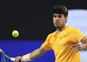 Carlos Alcaraz em ação no Miami Open