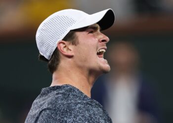 João Fonseca em ação em Indian Wells