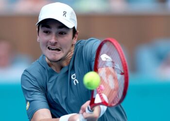João Fonseca durante partida do Miami Open