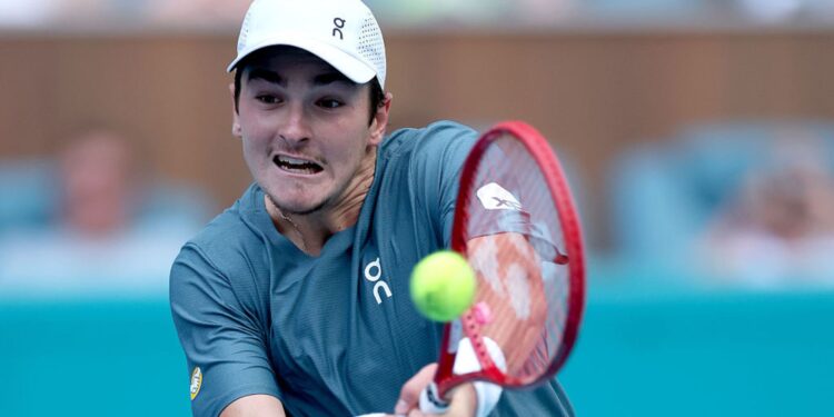 João Fonseca durante partida do Miami Open