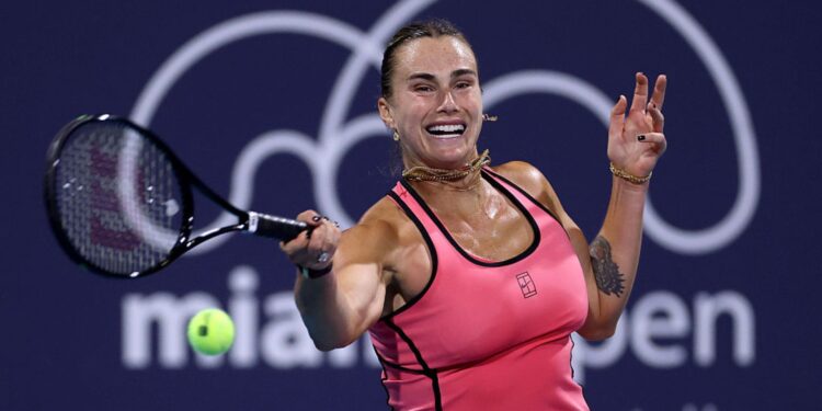 Sabalenka durante jogo do Miami Open