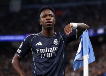 Vini Jr comemorando gol contra o Manchester City