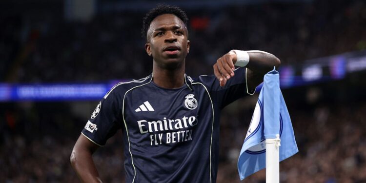 Vini Jr comemorando gol contra o Manchester City