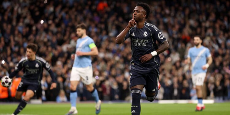 Vini Jr comemorando gol contra o City