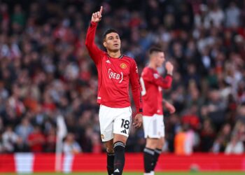 Casemiro comemorando gol pelo Manchester United