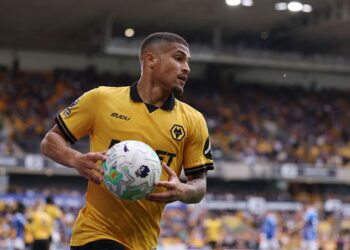 João Gomes durante jogo do Wolverhampton