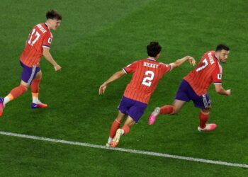 Comemoração da Escócia no gol contra o Haiti, na vitória por 1 a 0 (Crédito: Getty Images)