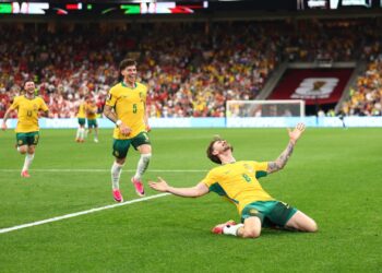 Comemoração do segundo gol da Austrália na vitória contra a Turquia (Crédito: Getty Images)