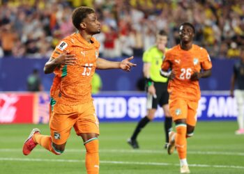 Amad Diallo comemorando seu primeiro gol em Copas do Mundo (Crédito: Getty Images)
