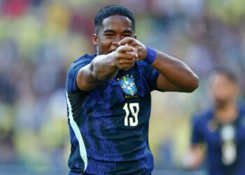 Endrick comemora gol da vit&oacute;ria do Brasil sobre o Egito em amistoso antes da Copa do Mundo