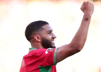 Saibari comemora gol por Marrocos após balançar as redes contra o Brasil na Copa do Mundo