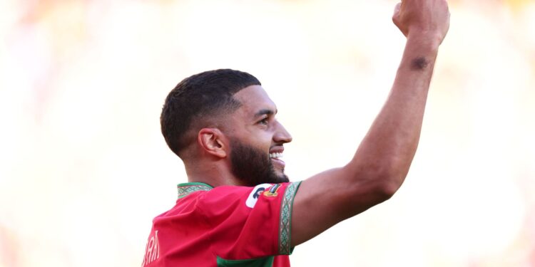Saibari comemora gol por Marrocos após balançar as redes contra o Brasil na Copa do Mundo