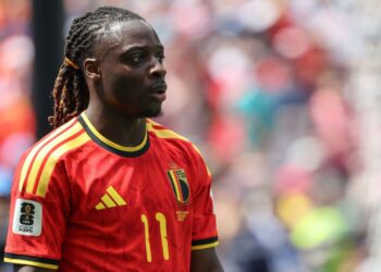 Jeremy Doku em ação na partida entre Bélgica e Egito