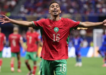 Craque de Marrocos comemorando último gol da partida