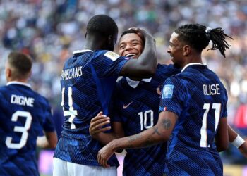 ´Jogadores da França comemorando gol