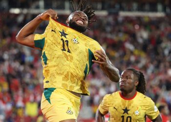 Jogadores de Gana comemorando gol na Copa do Mundo