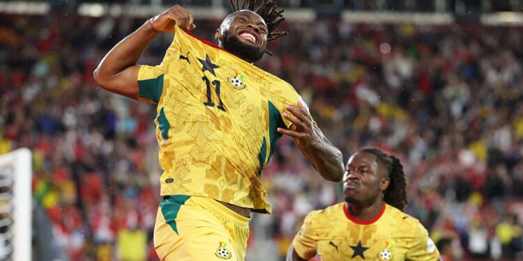 Jogadores de Gana comemorando gol na Copa do Mundo